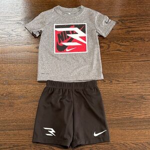 Nike Kids Gray and Black Matching Tee & Shorts Set with Red Logo